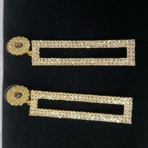 Rectangular crystal studded statement earrings posts